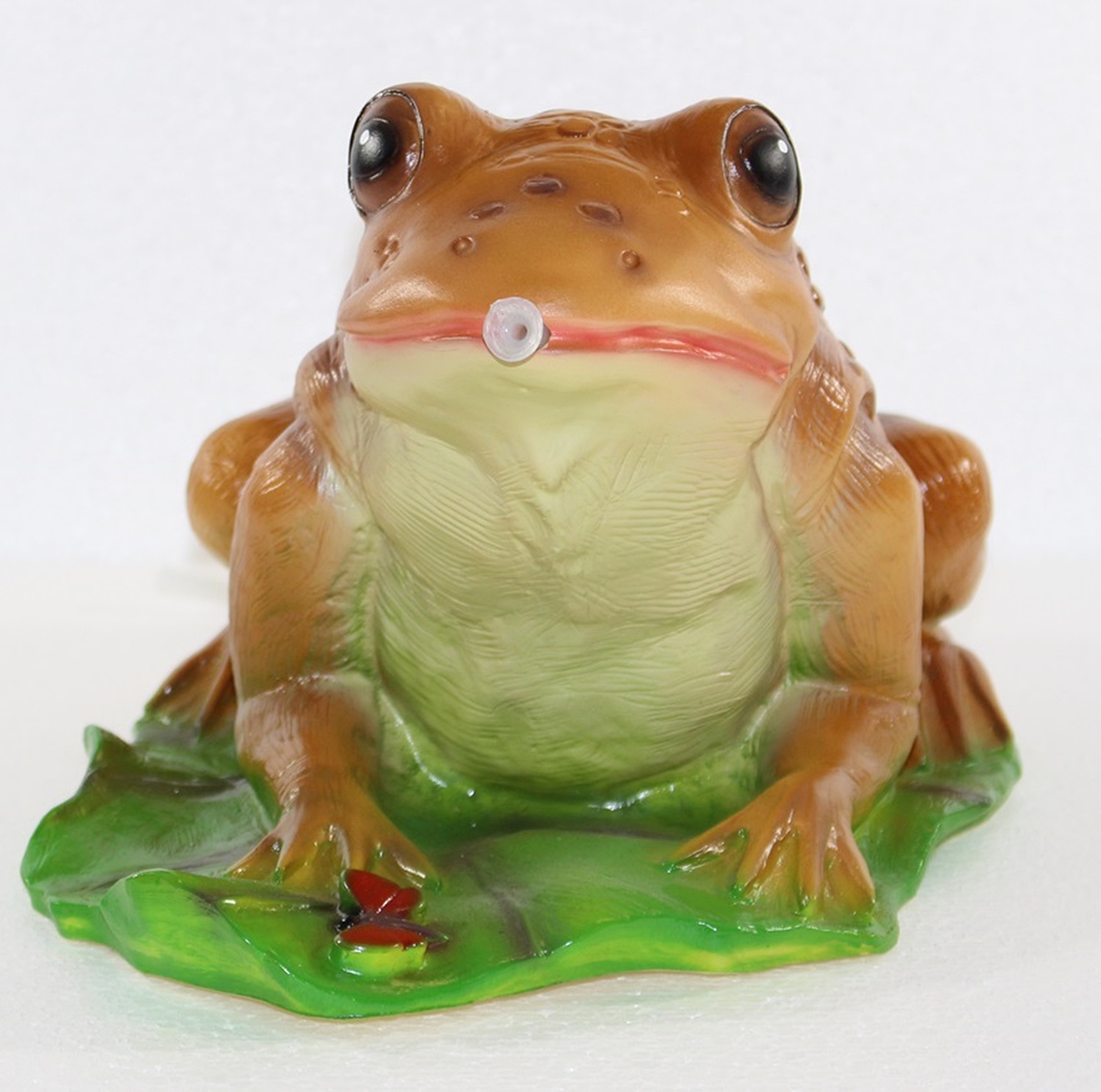 Deko Garten Tier Figur Teichfigur Kröte Wasserspeier groß auf Blatt sitzend aus Kunststoff H 17 cm