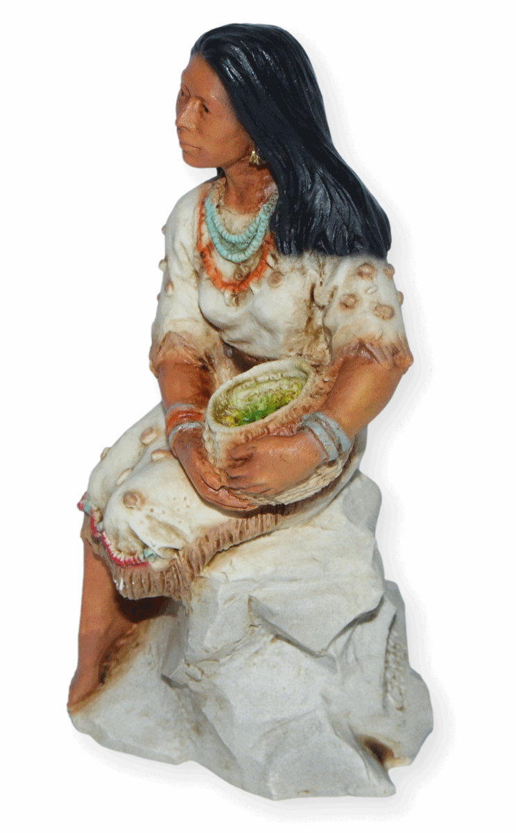 Indianerfigur Indianerfrau Indianerprinzessin Pocahontas Skulptur H 12,5 cm sitzend auf Felsen