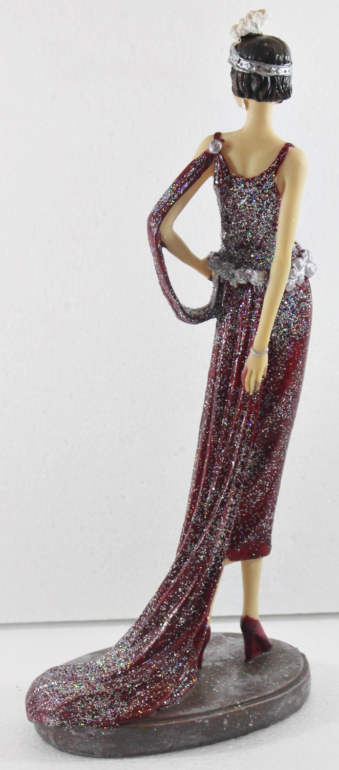 Beauty Figur Deko Modefigur Modepuppe Nostalgiefigur Dame rotes Kleid mit Kopfschmuck aus Resin
