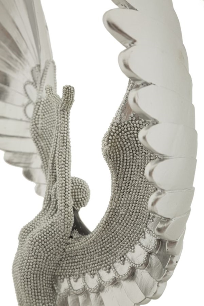 Dekofigur Statue " Sparky Aufgeweckt "  als Frauenskulptur stehend mit Flügeln in Silber H 48 cm