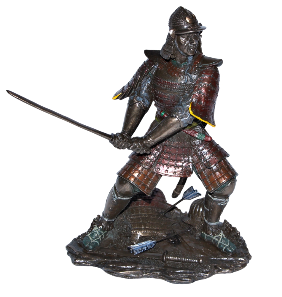 Set: Deko Figuren Samurai Art H 21-23 cm japanische Krieger in Rüstung mit Schwert
