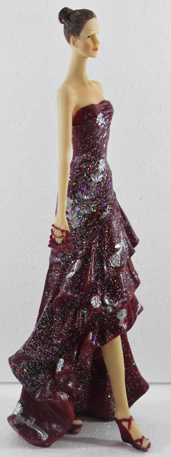 Beauty Figur Deko Modefigur Modepuppe Nostalgiefigur Dame rotes Kleid schulterfrei aus Resin H 35 cm
