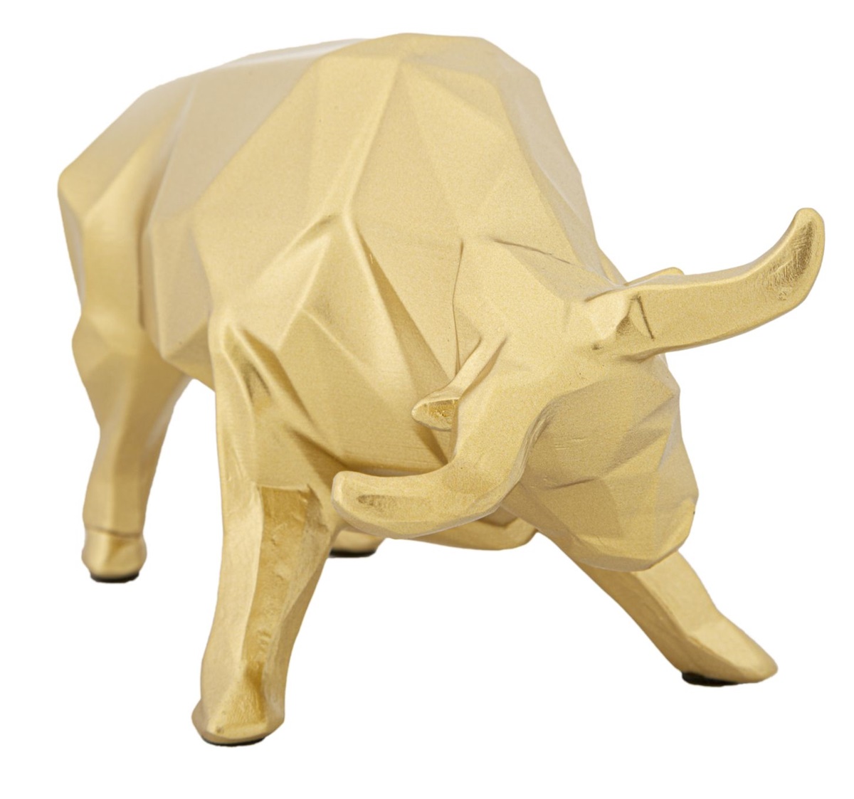 Dekofigur Bulle stehend im Angriff Symbol für Optimismus Tierfigur in goldener Optik  H 10,6 cm