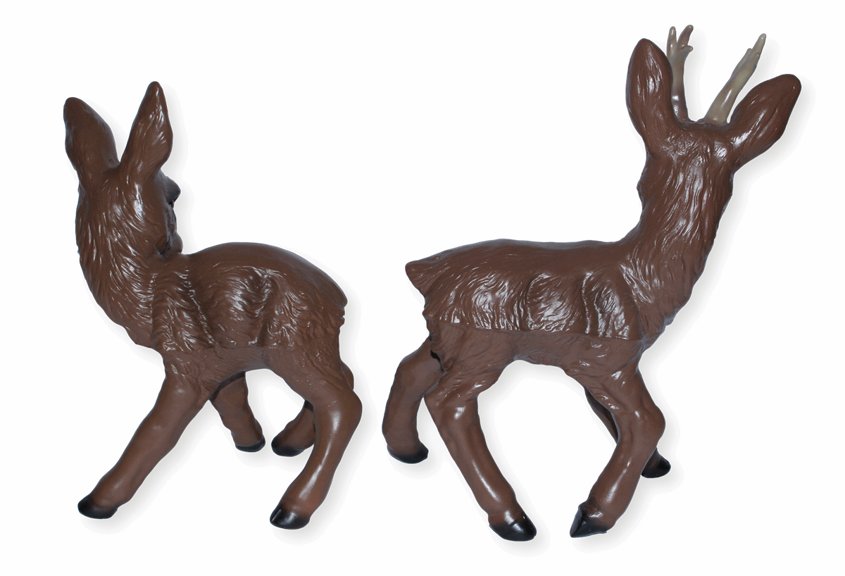 Deko Tier Figur Gartenfigur Rehkitz Bambi u. Rehbock stehend als Satz aus Kunststoff H 30-35 cm