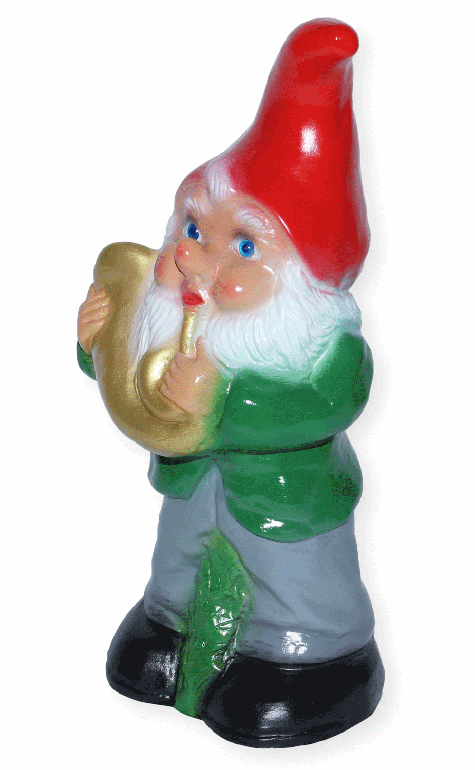 Deko Figur Zwerg H 33 cm Gartenzwerg Musiker mit Posaune stehend Gartenfigur aus Kunststoff