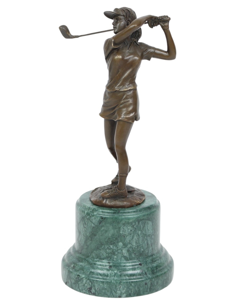 Bronzefigur Bronzeskulptur Figur Golferin stehend H 27 cm aus Bronze Golf Deko Dekofigur