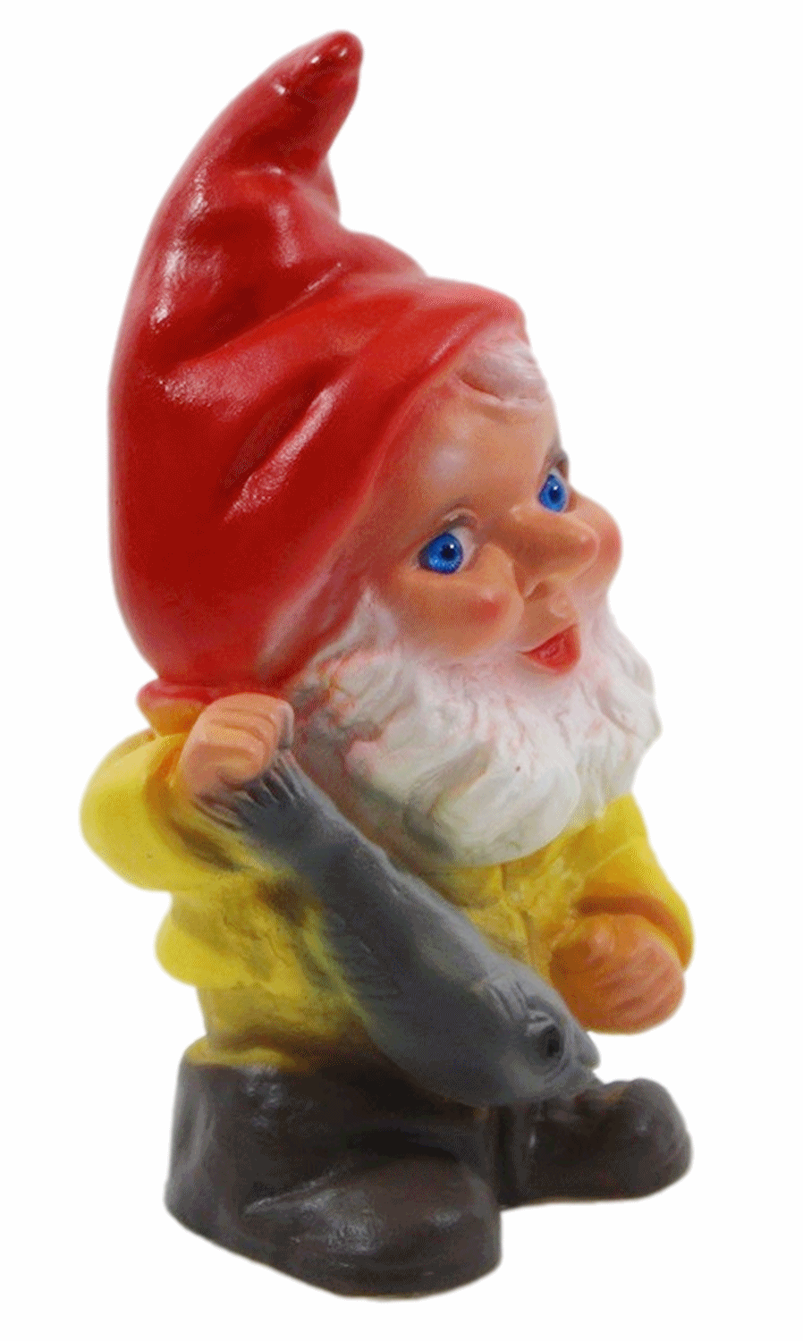 Deko Figur Zwerg H 19 cm Gartenzwerg mit Fisch stehend Gartenfigur aus Kunststoff