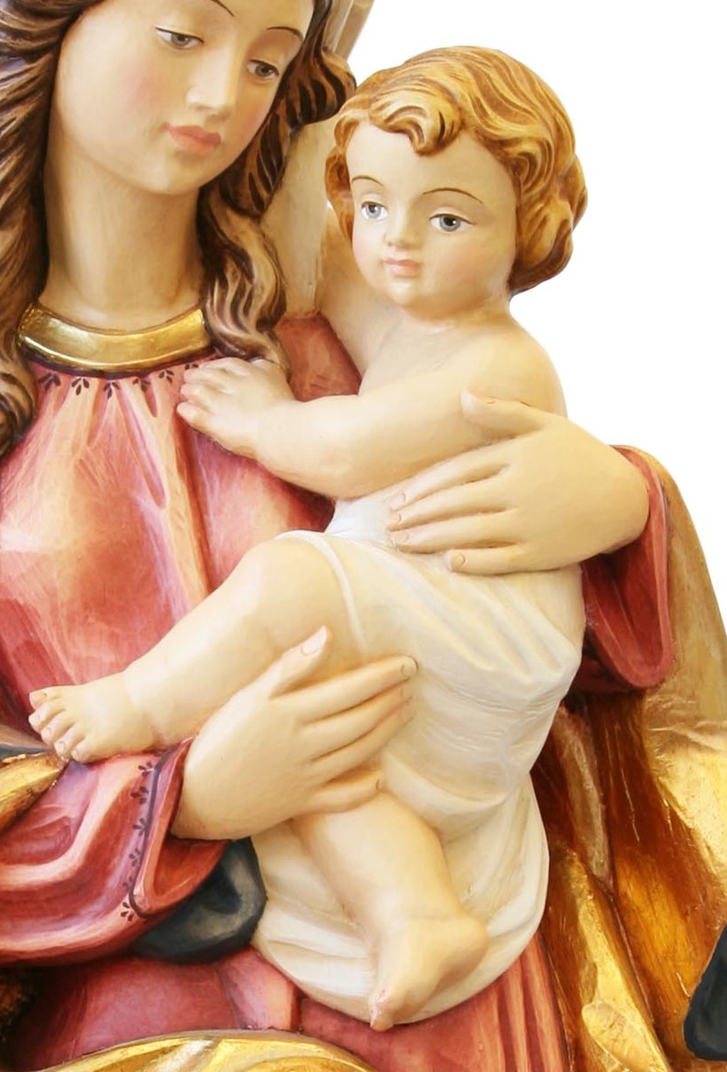 Heiligenfigur Madonna des Herzens H 12 cm Heilige Maria mit Jesuskind Statue aus Ahornholz