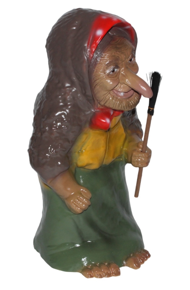 Deko Figur Hexe stehend mit Besen H 40 cm mit Scherz Bewegungsmelder Pfiff Ha-ha-ha Dekofigur