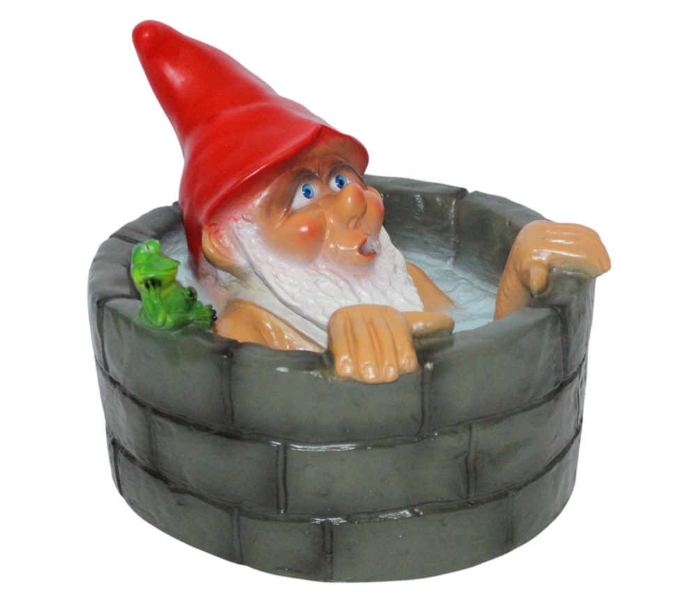 Gartenzwerg im Brunnen sitzend lustige Dekofigur Zwerg Teich-Wasserspeier aus Kunststoff, Höhe 25 cm