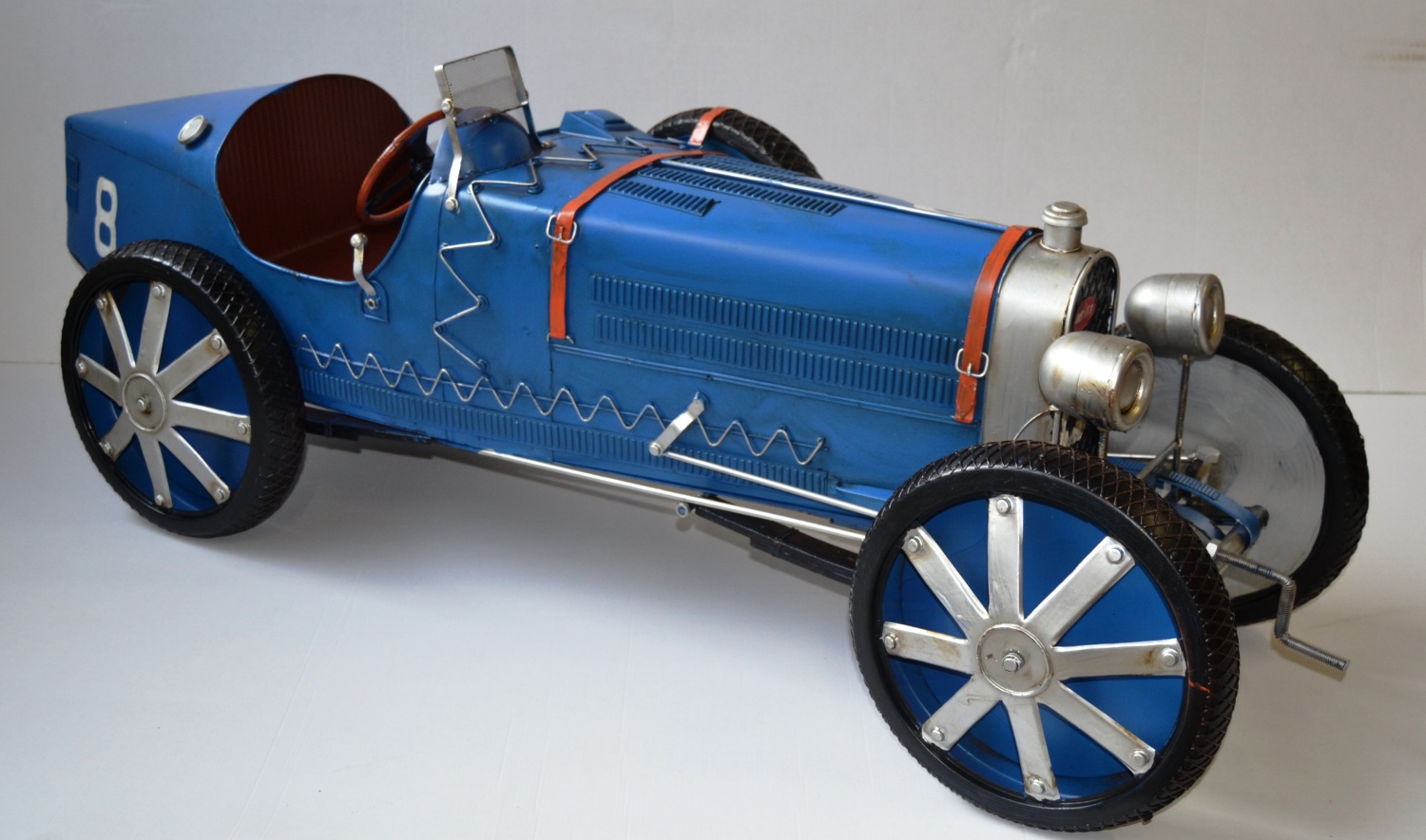 Blechauto Nostalgie Modellauto Oldtimer Automarke Bugatti Type 35C Blau XXL Modell aus Blech L 120cm
