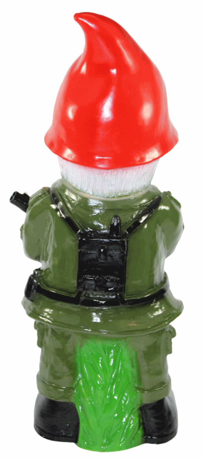 Gartenzwerg Deko Garten Figur Zwerg Soldat mit Gewehr und Rucksack aus Kunststoff H 49 cm