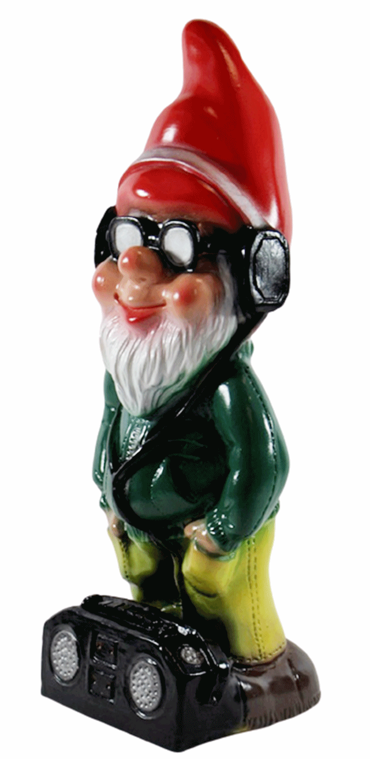 Deko Figur lustiger Zwerg H 33 cm Spaß Gartenzwerg mit Brille und Radio Gartenfigur aus Kunststoff