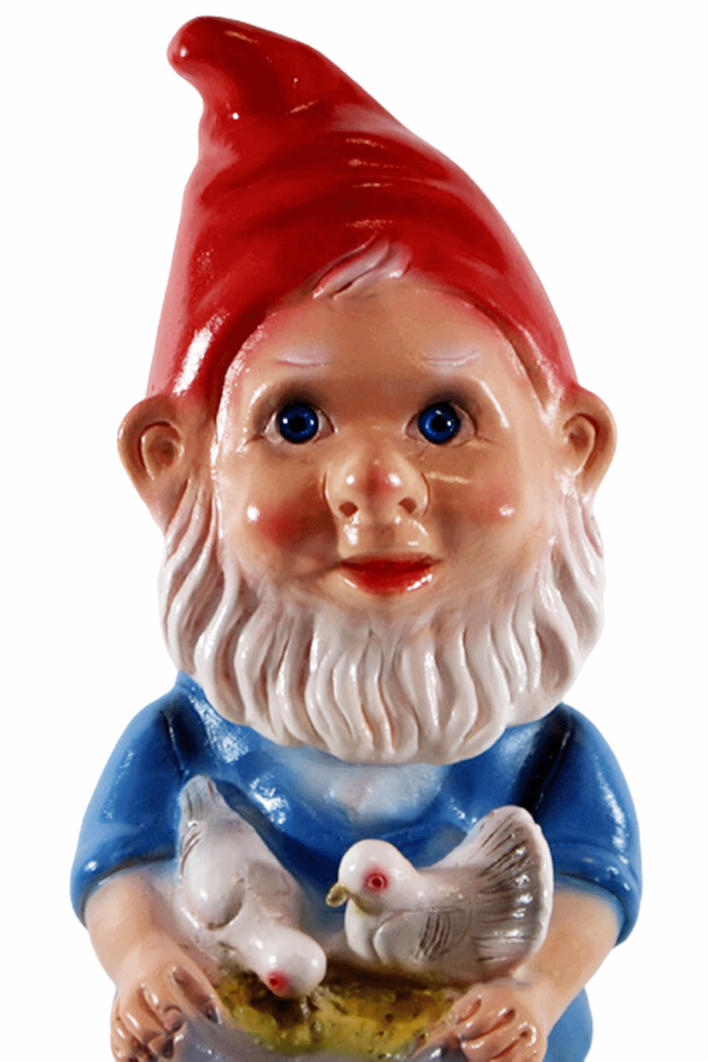 Deko Figur Zwerg H 33 cm Gartenzwerg mit 2 Tauben stehend Gartenfigur aus Kunststoff