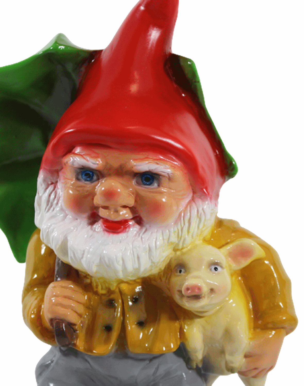 Gartenzwerg Deko Garten Figur Zwerg stehend mit Glücksschwein und Schirm aus Kunststoff H 34 cm