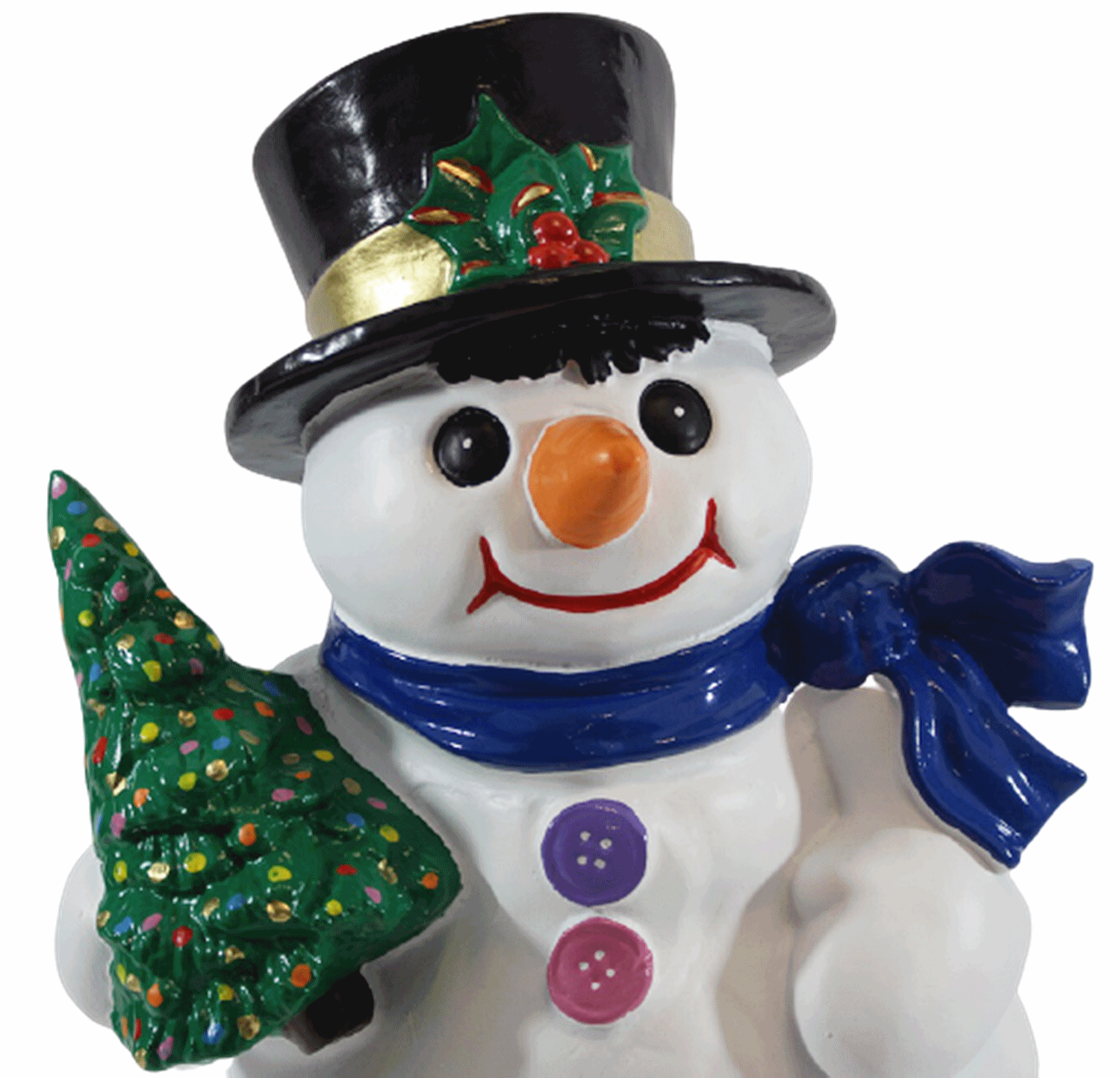 Dekorationsfigur Winterfigur Schneemann mit Tannenbaum H 32 cm Deko Figur aus Kunstharz