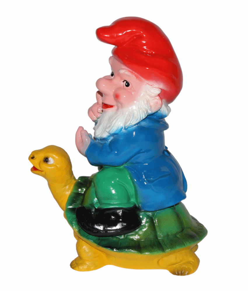 Gartenzwerg auf Schildkröte Figur Zwerg H 30 cm Gartenfigur aus Kunststoff