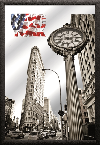 Set: 2 Spiegelbilder New York Clock Taxi Bild 30x20 cm Deko Wandbilder Hinterglasdruck mit Rahmen