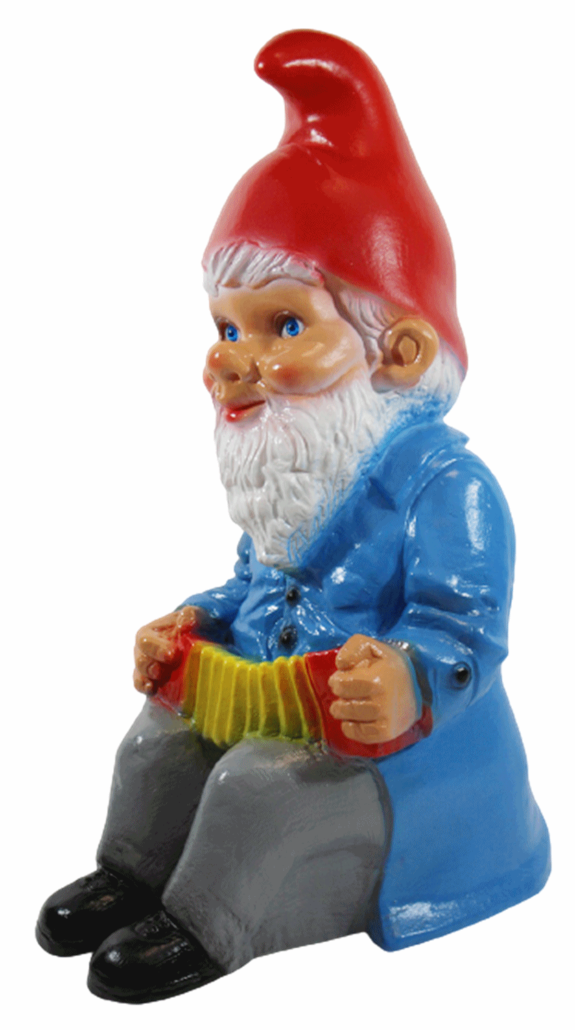 Gartenzwerg Deko Garten Figur Zwerg Musiker sitzend mit Harmonika in Händen aus Kunststoff H 35 cm