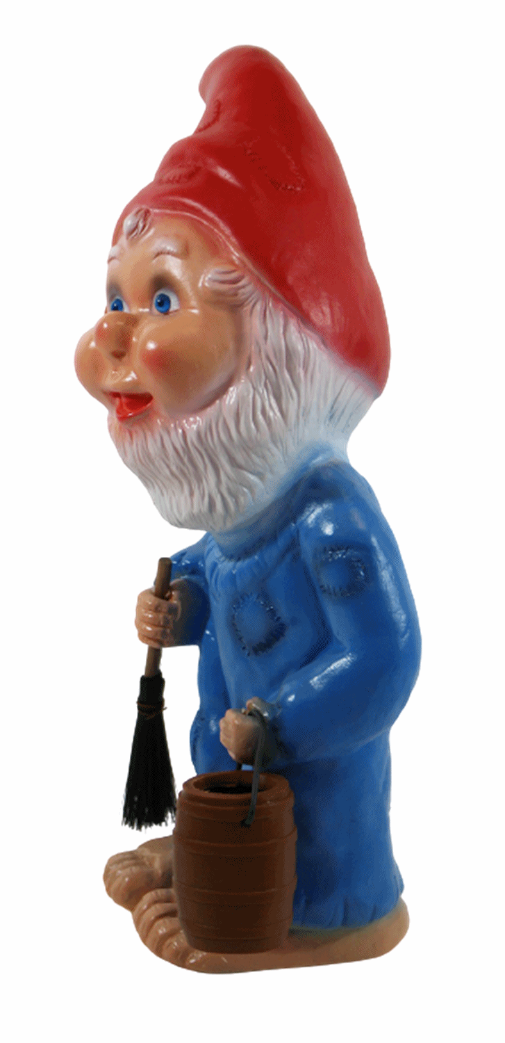 Gartenzwerg Deko Garten Figur Zwerg Straßenfeger stehend mit Feger in Händen aus Kunststoff H 31 cm