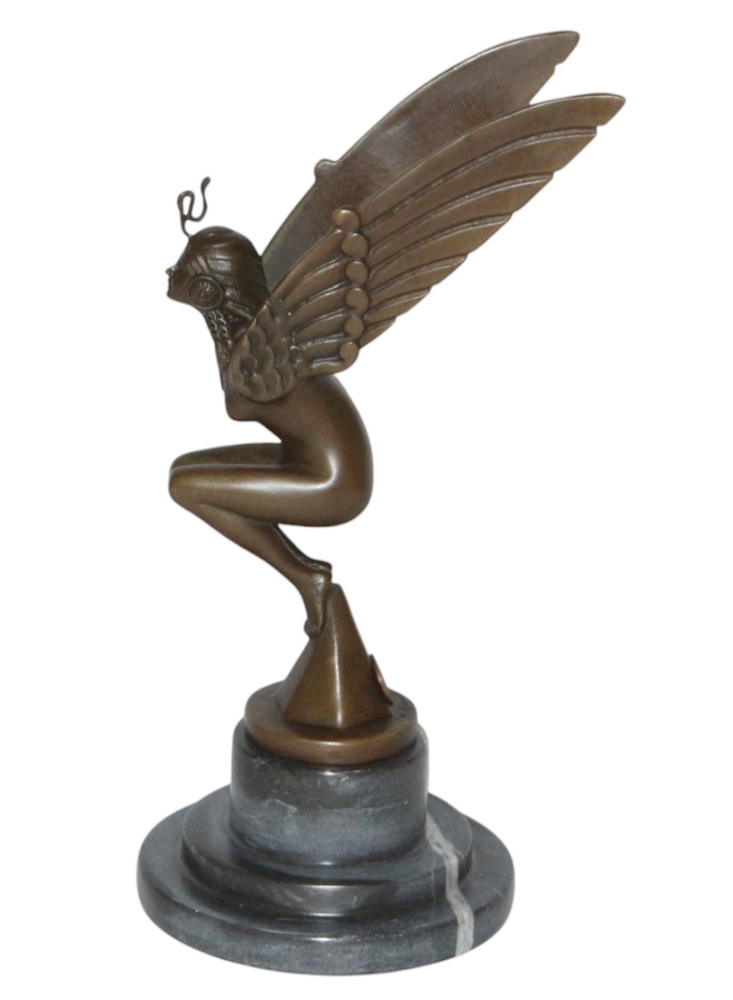 Bronzefigur „Geflügelte Frau“ von Marcel Bonnot – Automobil-Maskottchen, Art Déco, Höhe 24 cm