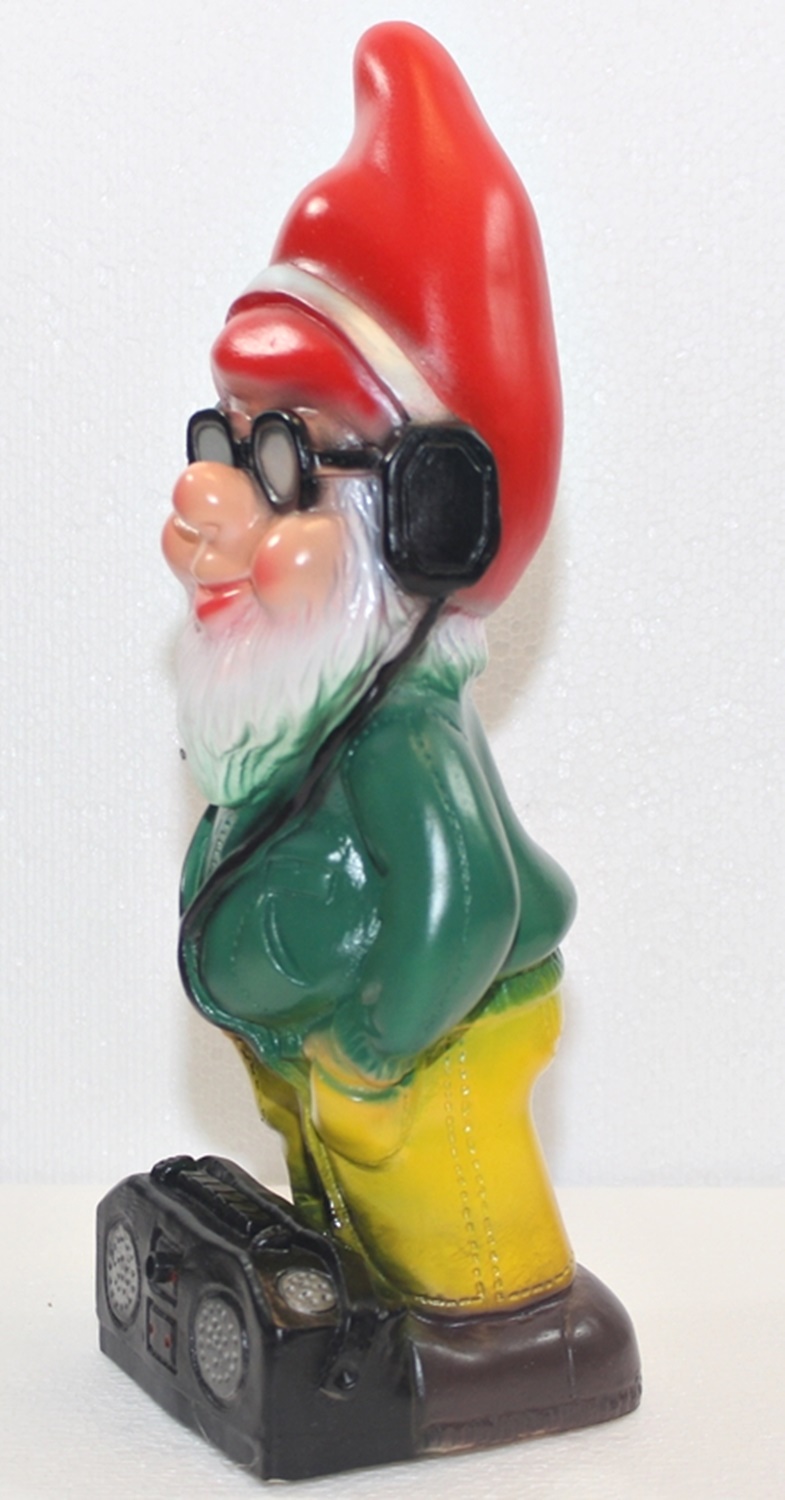 Gartenzwerg stehend Cool Zwerg mit Radio und Brille H 34 cm  Scherz Bewegungsmelder Pfiff Ha-Ha