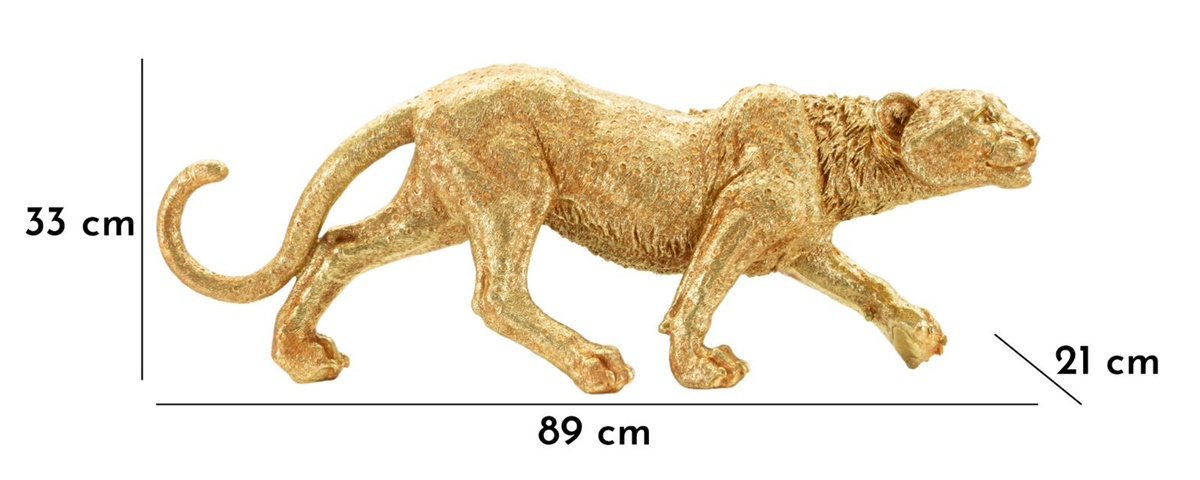 Dekofigur Leopard laufend Tierfigur in edlem Gold Fell detailliert strukturiert Länge 89 cm