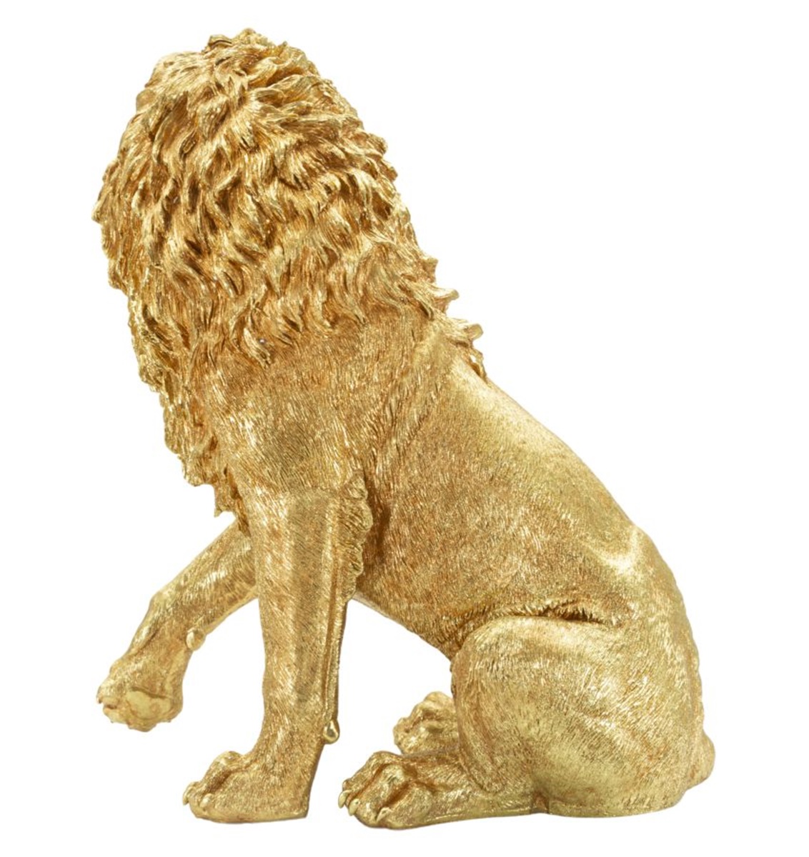 Dekofigur Löwe seitlich sitzend Tierfigur  Skulptur stolzer Löwenkönig Shanti in edlem Gold H 55 cm