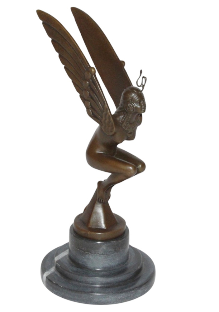 Bronzefigur „Geflügelte Frau“ von Marcel Bonnot – Automobil-Maskottchen, Art Déco, Höhe 24 cm
