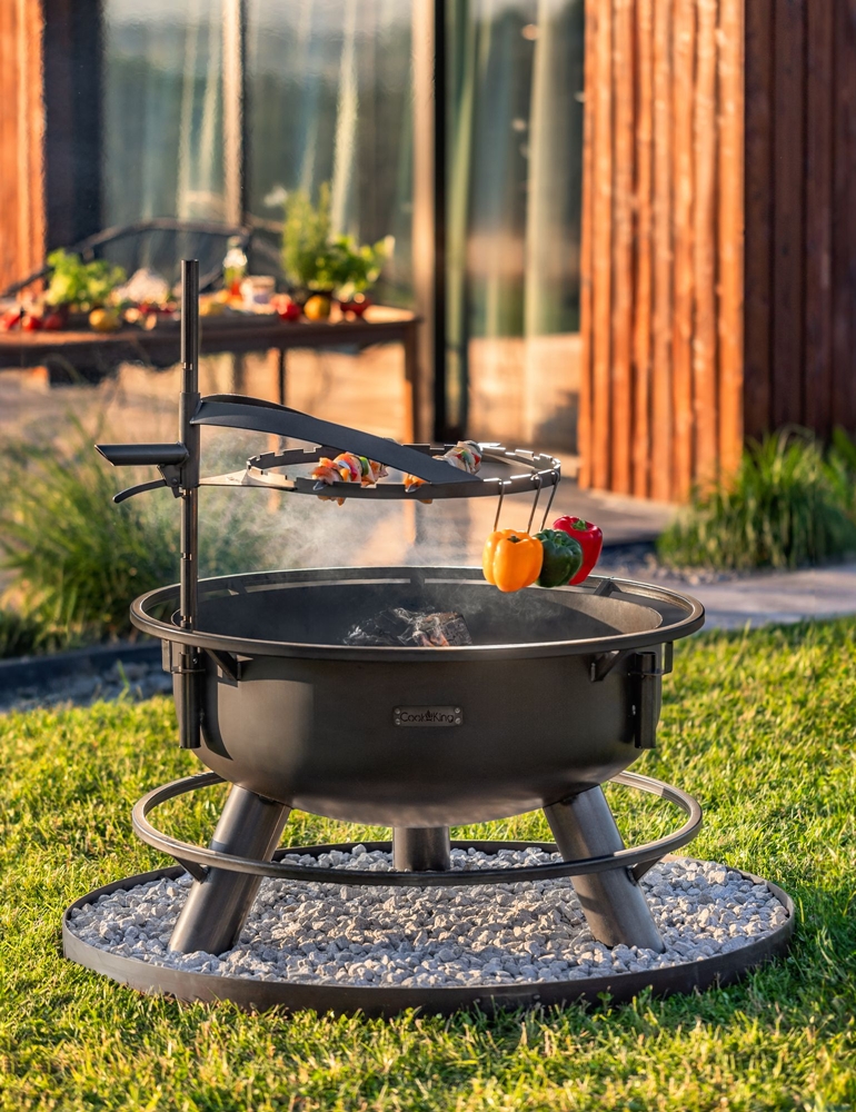 Multifunktionale Feuerschale Bandito D 80 cm Grillschale mit 1 drehbarem Rost aus Naturstahl