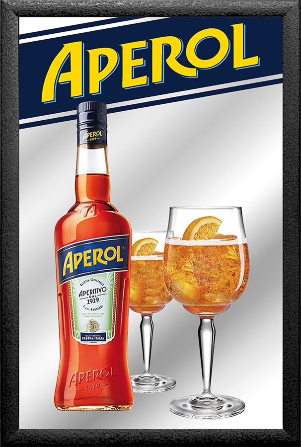 Set: 2 Spiegelbilder Aperol Spritz 30x20 cm Wandbilder Hinterglasdruck mit schwarzem Rahmen