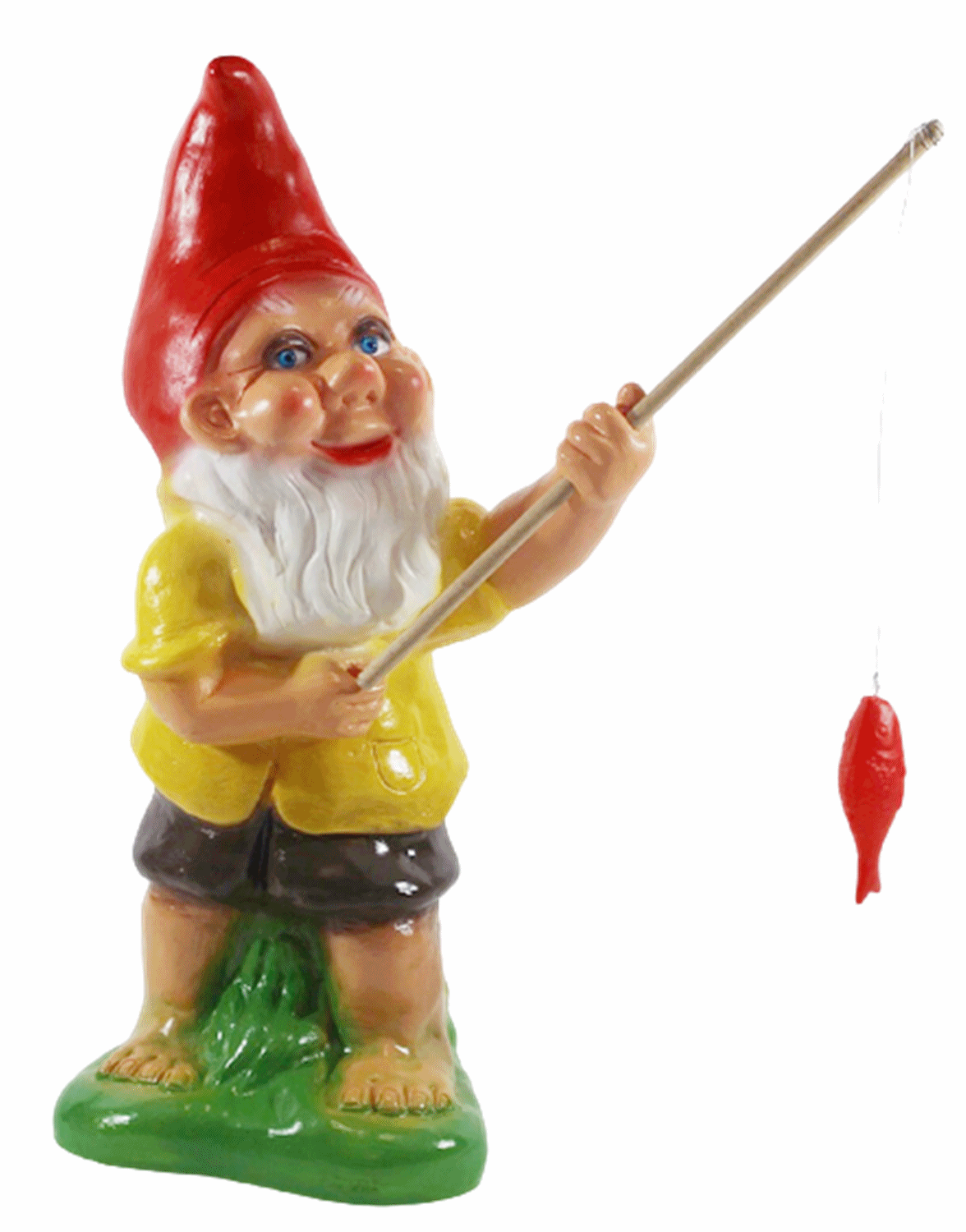 Gartenzwerg Deko Garten Figur Zwerg Angler mit Angel und Fisch stehend aus Kunststoff Höhe 35 cm