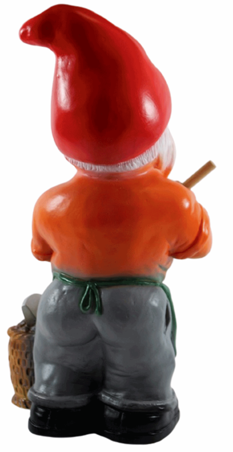 Deko Figur Zwerg H 33cm Gartenzwerg mit Schaufel u. Kartoffelkorb stehend Gartenfigur aus Kunststoff