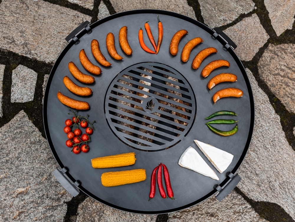 Grillplatte für Feuerschale Ø 78 cm mit Grillrost 36 cm und 4 Griffen Platte zum Grillen aus Stahl