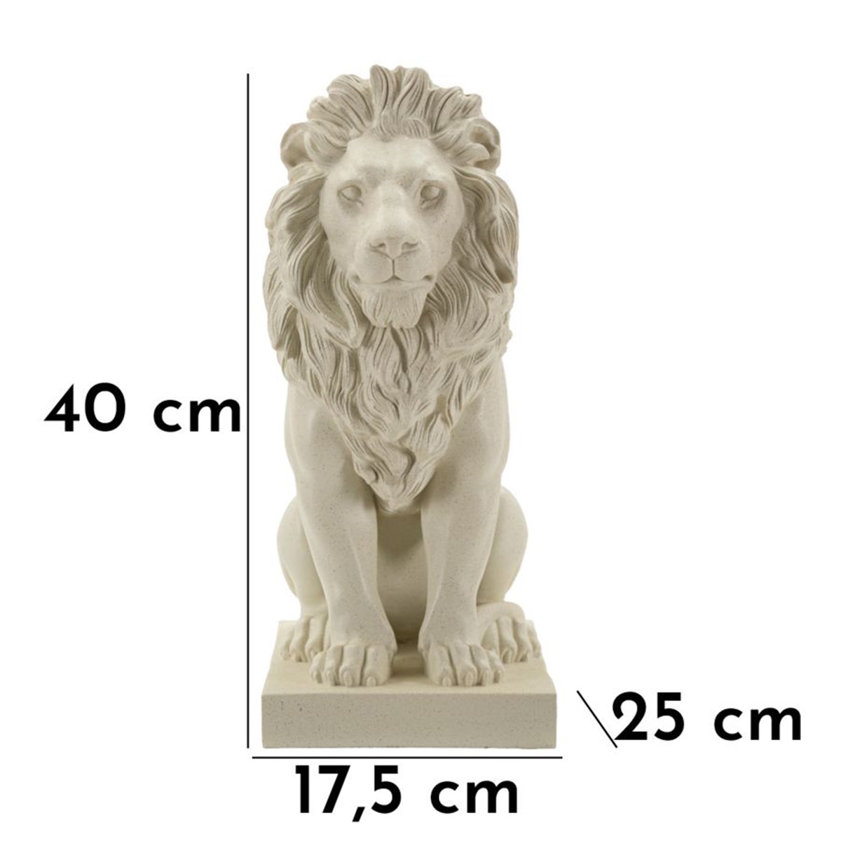 Dekofigur Löwe gerade sitzend auf Sockel Tierfigur  Skulptur Löwe beige in Steinoptik H 40 cm