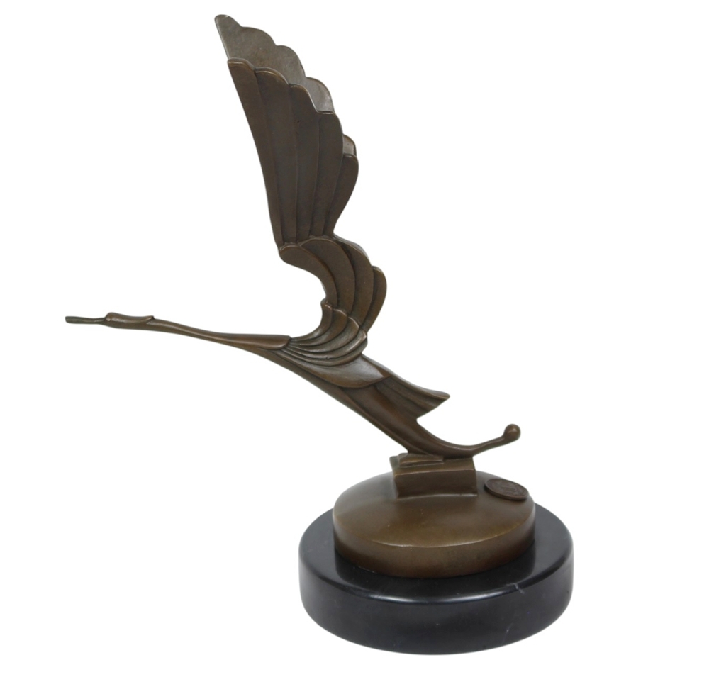 Bronzefigur Bronzeskulptur Bronze Kranich auf Marmorsockel H 20 cm Bronze Figur