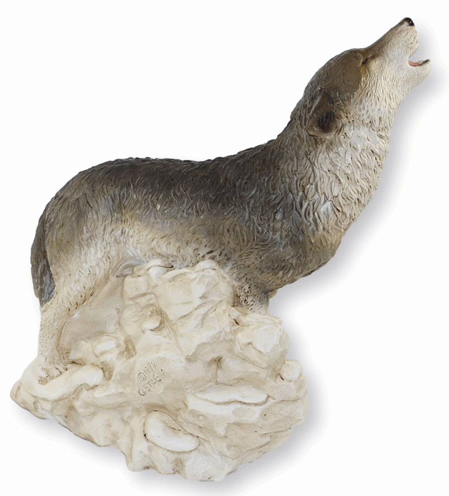 Deko Figur Wolfsfigur Heulender Wolf auf Felsen stehend Kollektion Castagna aus Resin H 29 cm