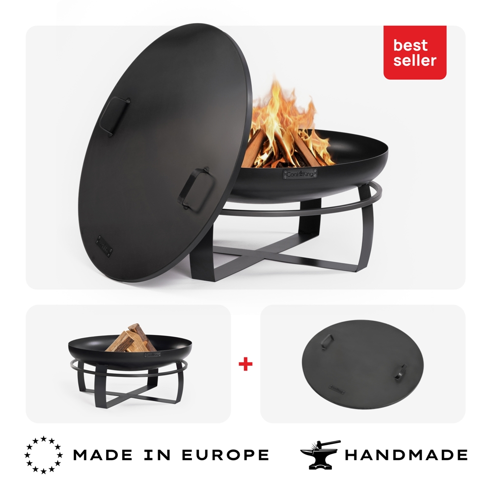 Feuerschale 80 cm mit Deckel VIKING – Feuerstelle & Grill für Garten und Terrasse, Naturstahl