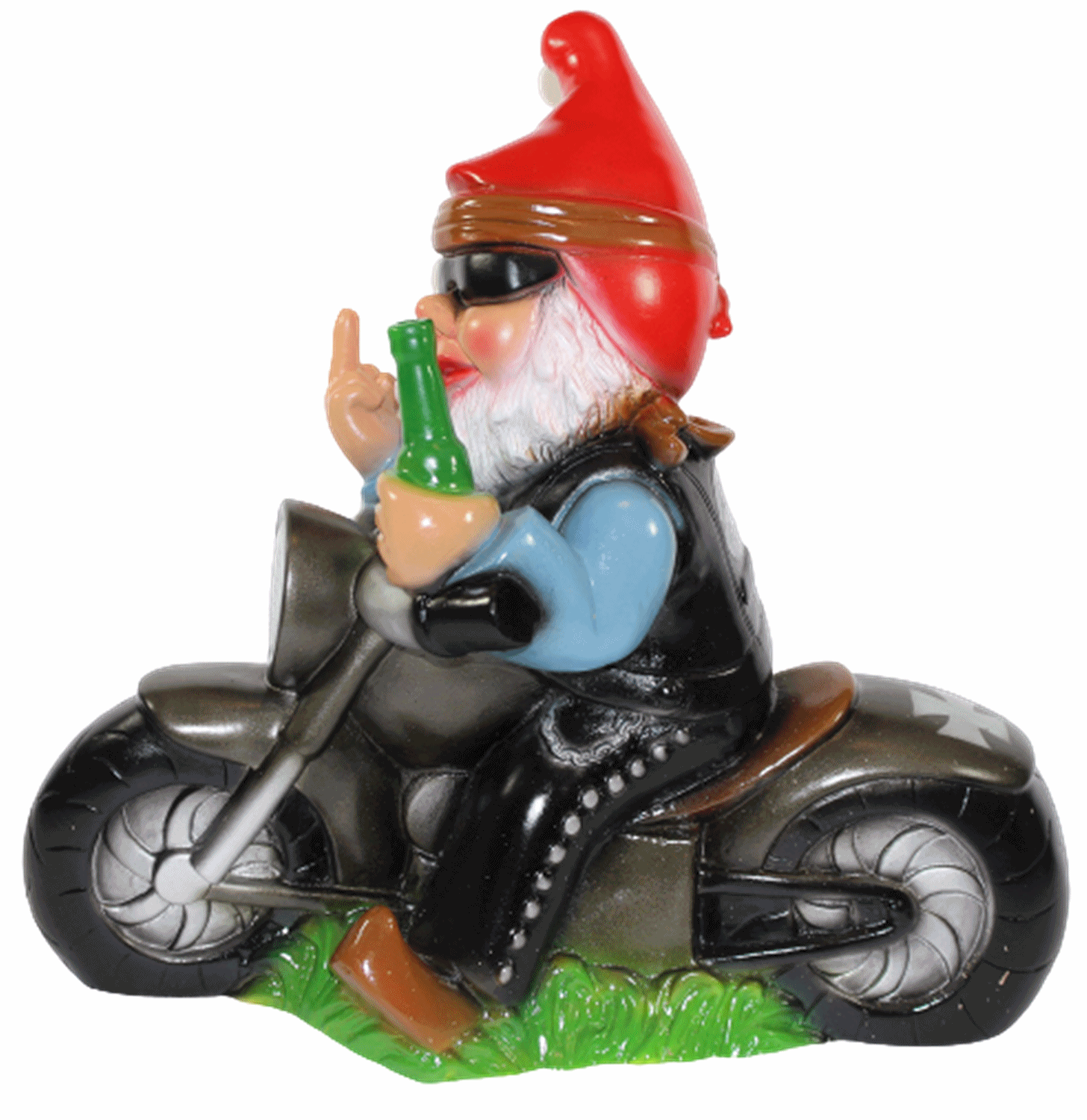Gartenzwerg Deko Garten Figur Zwerg Biker auf Motorrad mit Stinkefinger aus Kunststoff H 33 cm