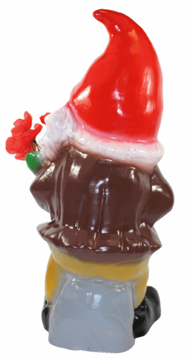 Gartenzwerg Deko Garten Figur Zwerg stehend mit Blumenstrauß in der Hand aus Kunststoff H 45 cm