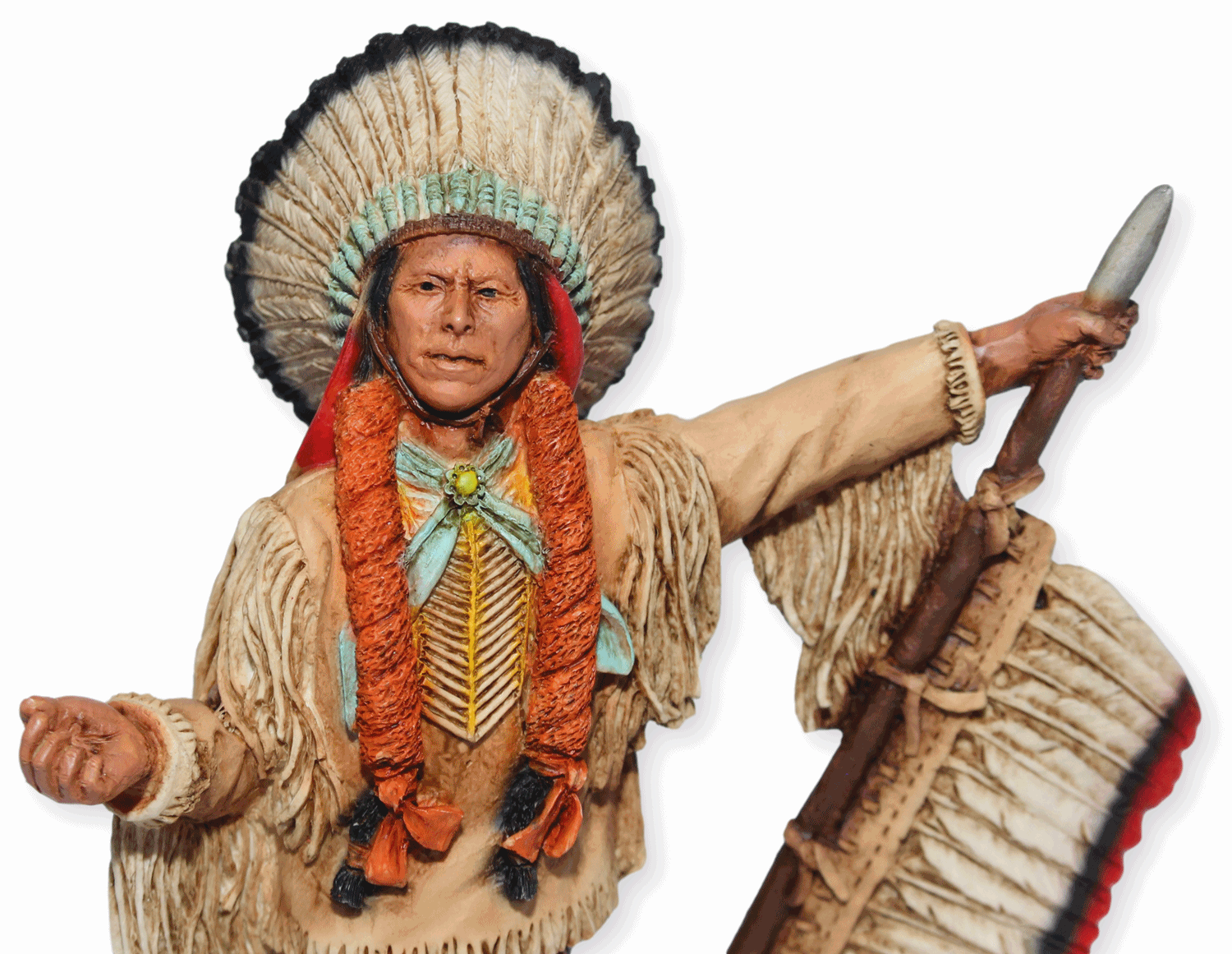 Indianerfigur Quanah Parker Häuptling H 18 cm stehend mit Lanze Native American Castagna