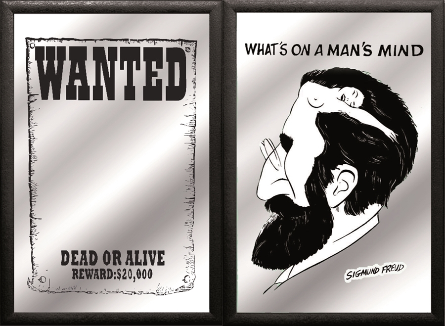 Set: 2 Spiegelbilder Wanted & Sigmund Freud 30x20 cm Wanddeko für Retro- und Popkultur-Liebhaber