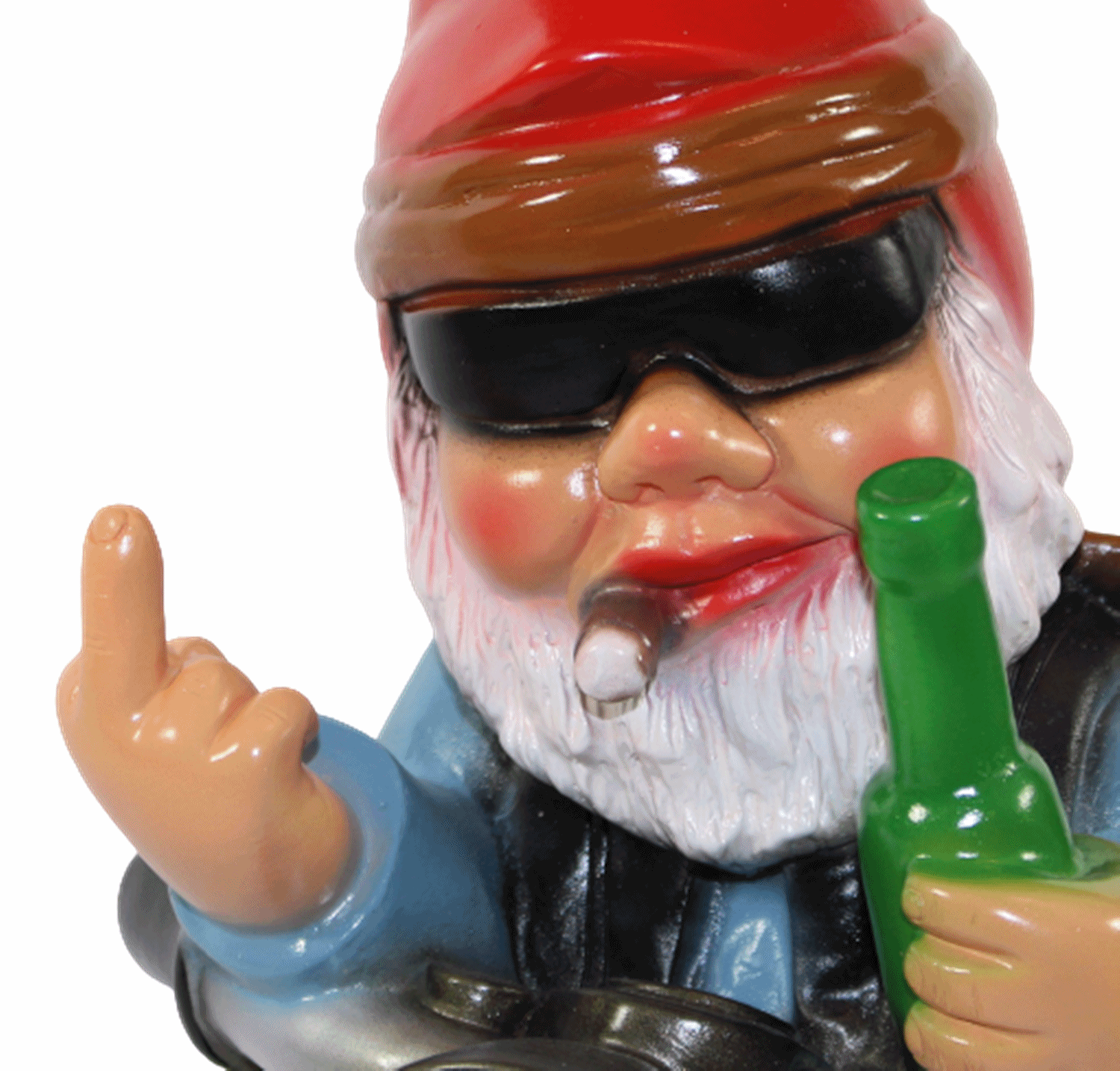Gartenzwerg Deko Garten Figur Zwerg Biker auf Motorrad mit Stinkefinger aus Kunststoff H 33 cm
