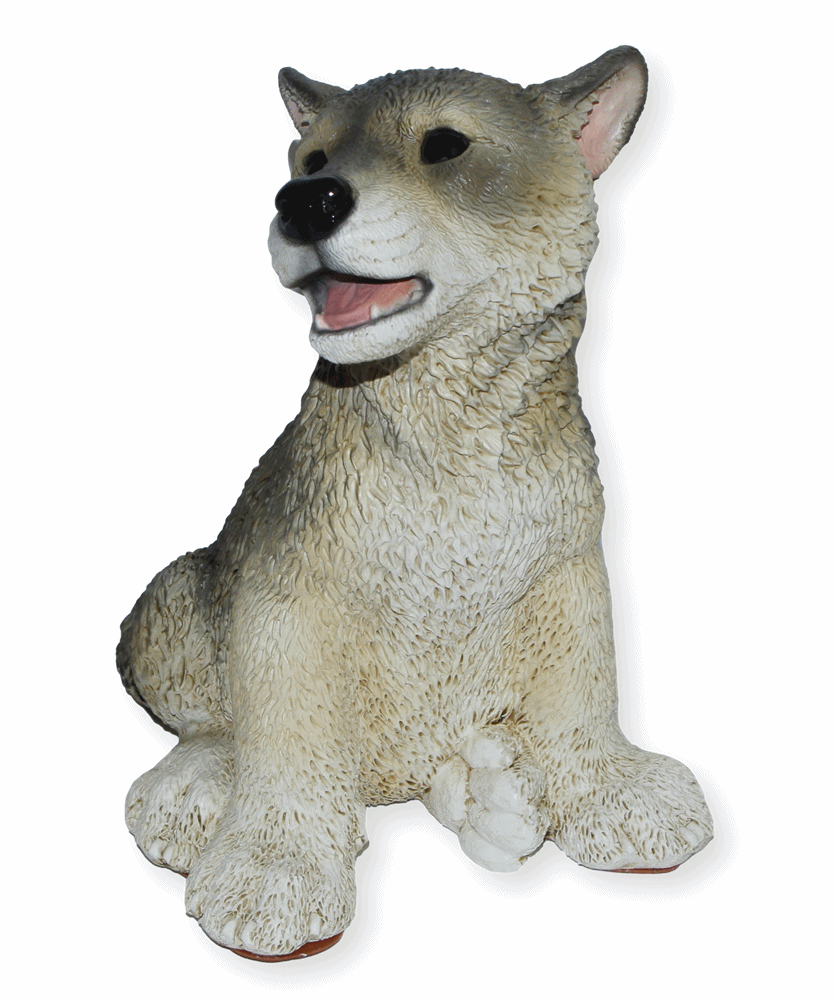 Deko Figur Wolf Welpe Jungtier sitzend Kollektion Castagna aus Resin/ Kunststein H 22 cm Tierfigur