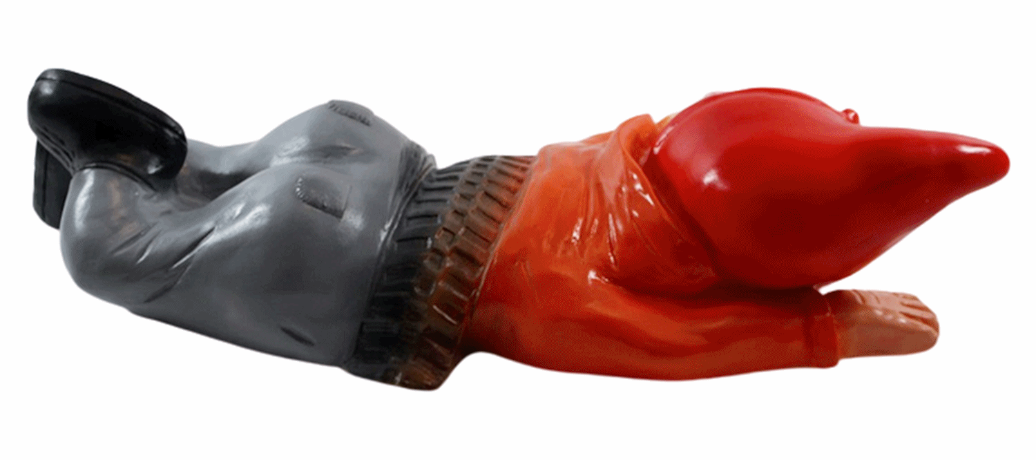 Gartenzwerg Deko Garten Figur Zwerg überfahren in Blutlache liegend aus Kunststoff Länge 39 cm