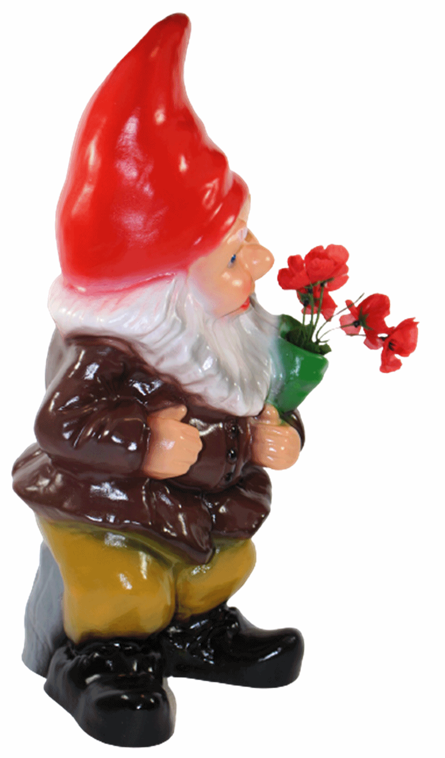Gartenzwerg Deko Garten Figur Zwerg stehend mit Blumenstrauß in der Hand aus Kunststoff H 45 cm