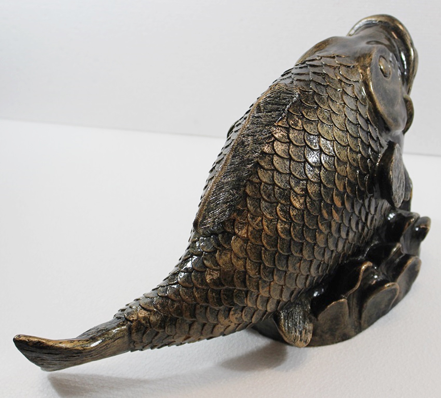 Deko Figur Fisch Kanari Gartenfigur H 23 cm Teichfigur Kupfer-Antik aus Kunststoff