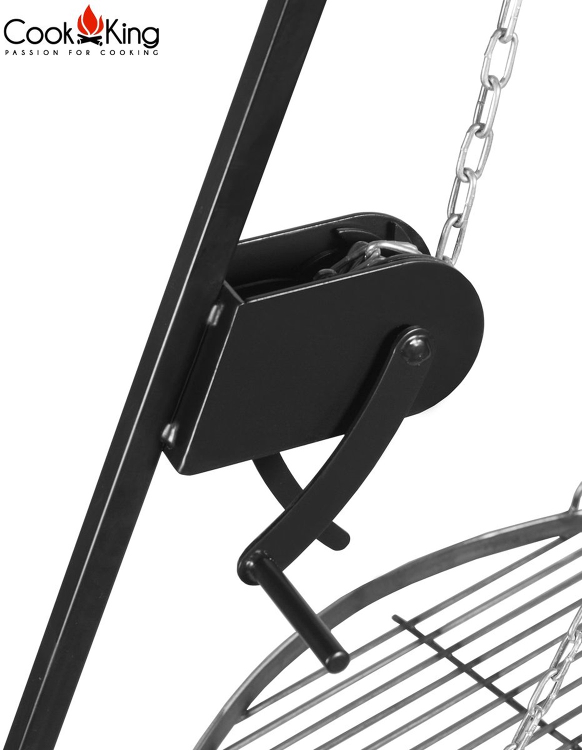 Dreibein Gestell mit Kurbel H 200 cm aus Naturstahl Grill Tripod Grillständer Schwenkgrill