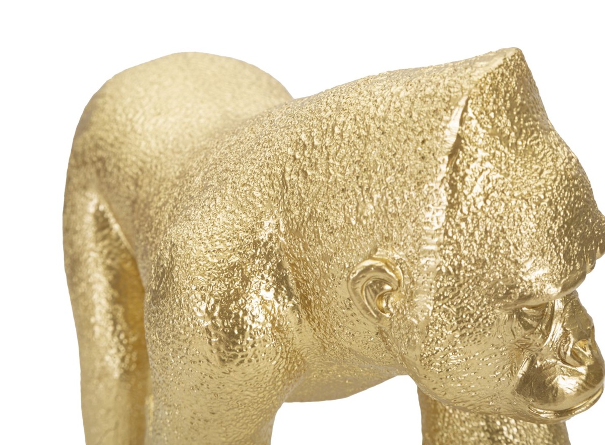 Dekofigur Gorilla laufend Tierfigur in edler goldenen Optik Fell fein strukturiert H 21,8 cm