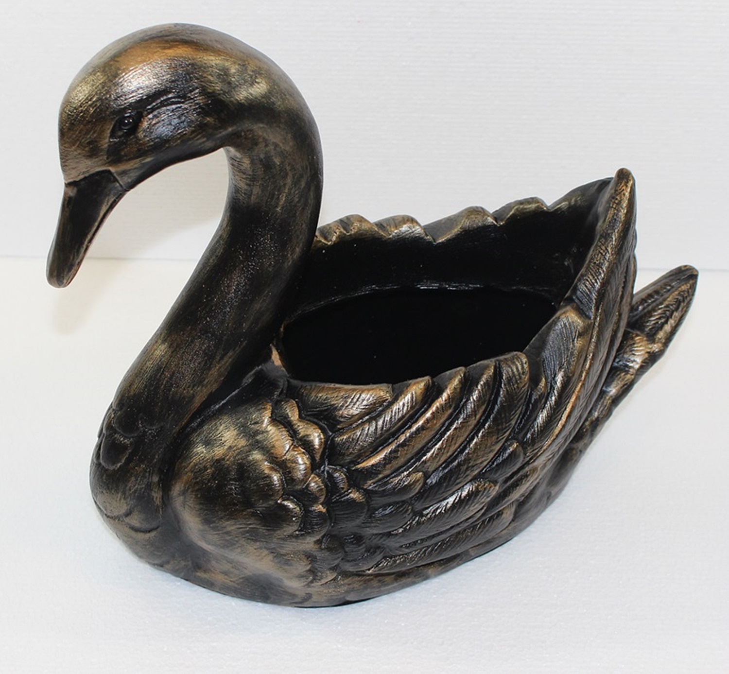 Deko Figur Schwan Gartenfigur zum Bepflanzen H 29 cm Dekofigur Kupfer-Antik aus Kunststoff